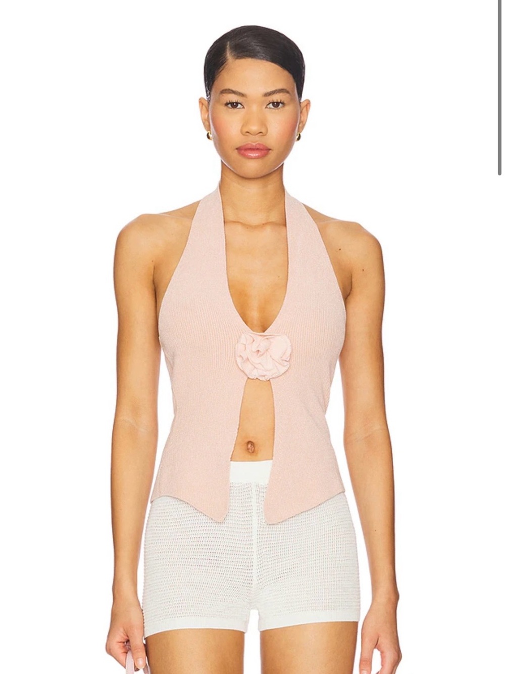 With Jean / Women’s Halter Flower Accent Top - Blush Pink